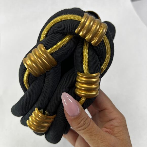 Vintage 80's Gold Brass Knot Buckle Stretch Wide 2" Belt - Picture 2 of 7